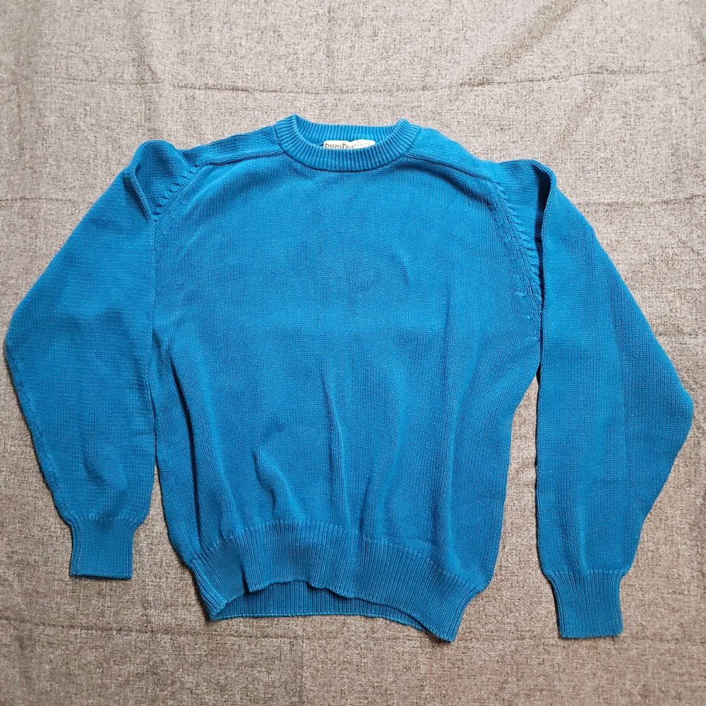 Steeplechase Sweater Womens L Blue Excellent Shaker Knit Cotton Vintage Crewneck